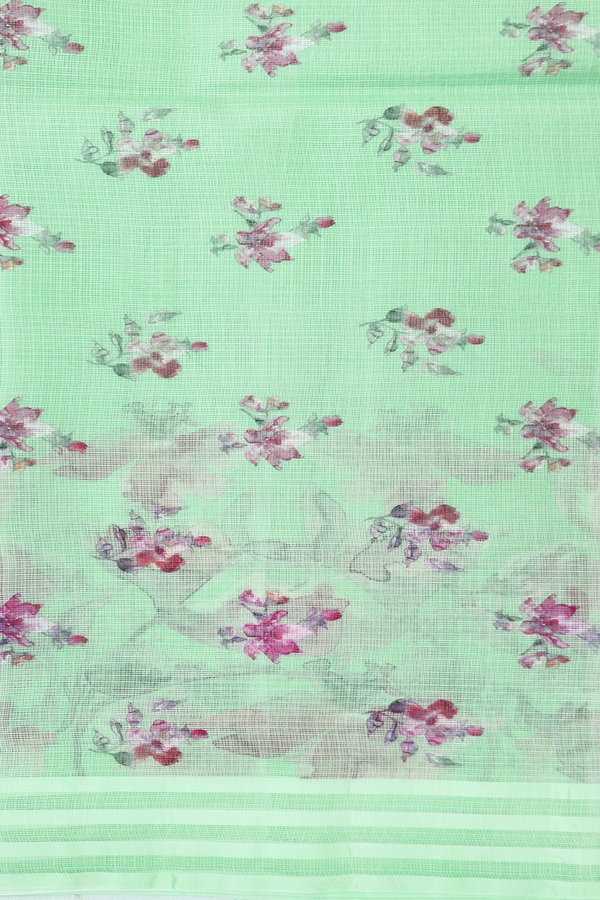 Kota Silk Saree In Mint Green With Floral Design