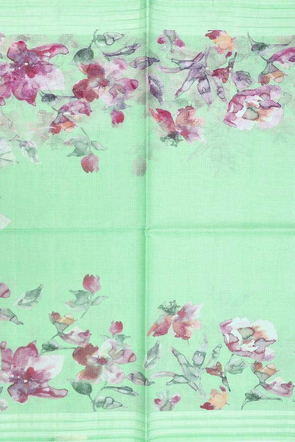 Kota Silk Saree In Mint Green With Floral Design