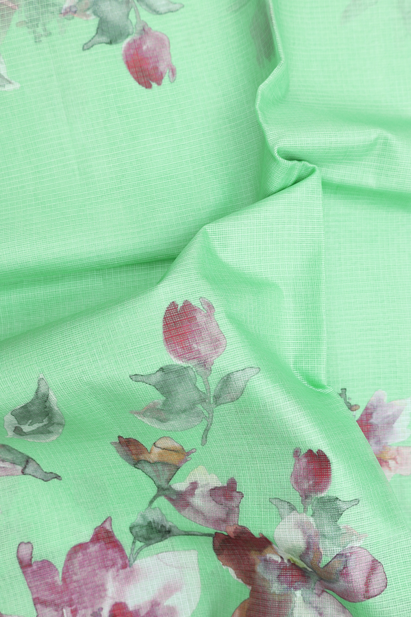Kota Silk Saree In Mint Green With Floral Design