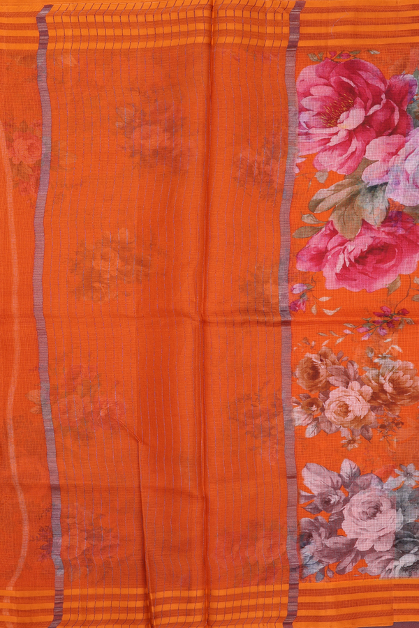 Kota Silk Saree In Bright Orange With Floral Design