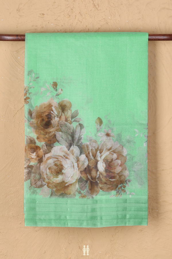 Kota Silk Saree In Pale Green With Floral Design