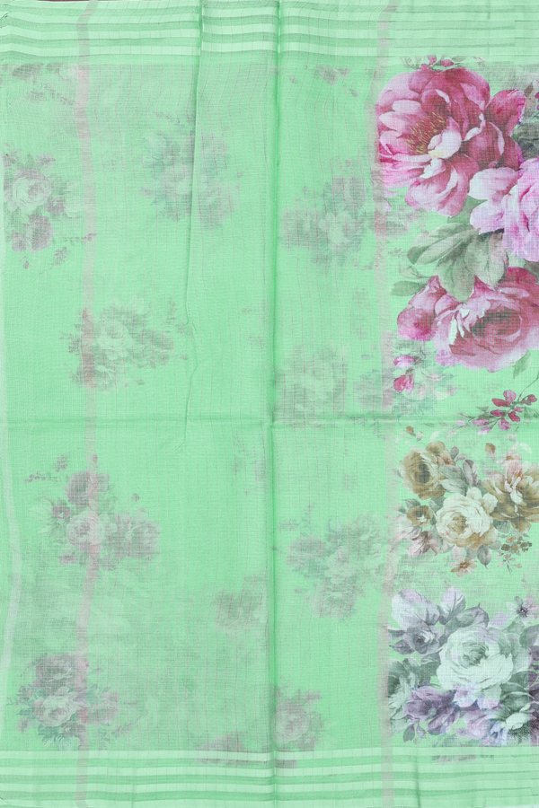 Kota Silk Saree In Pale Green With Floral Design