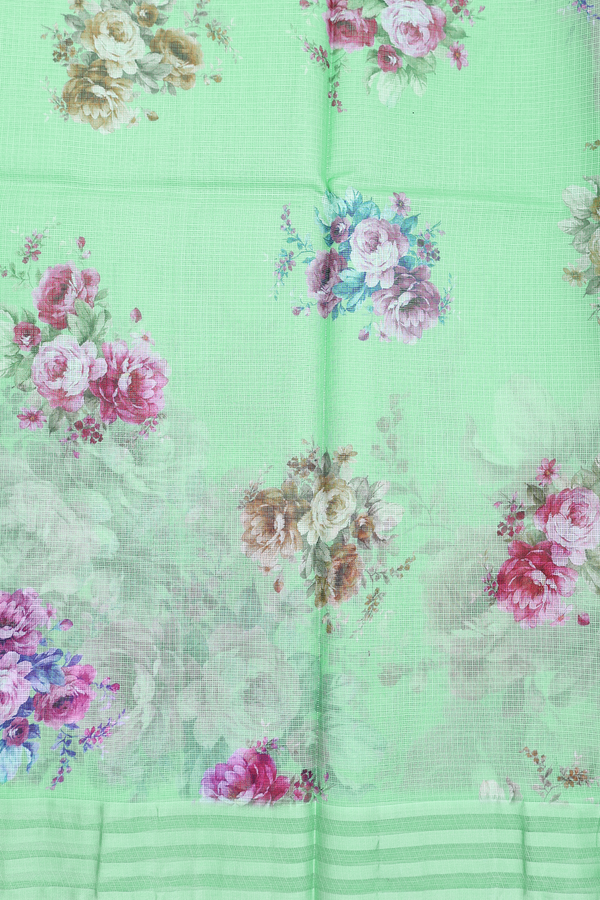 Kota Silk Saree In Pale Green With Floral Design