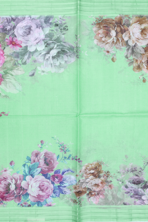 Kota Silk Saree In Pale Green With Floral Design