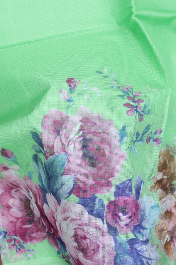 Kota Silk Saree In Pale Green With Floral Design