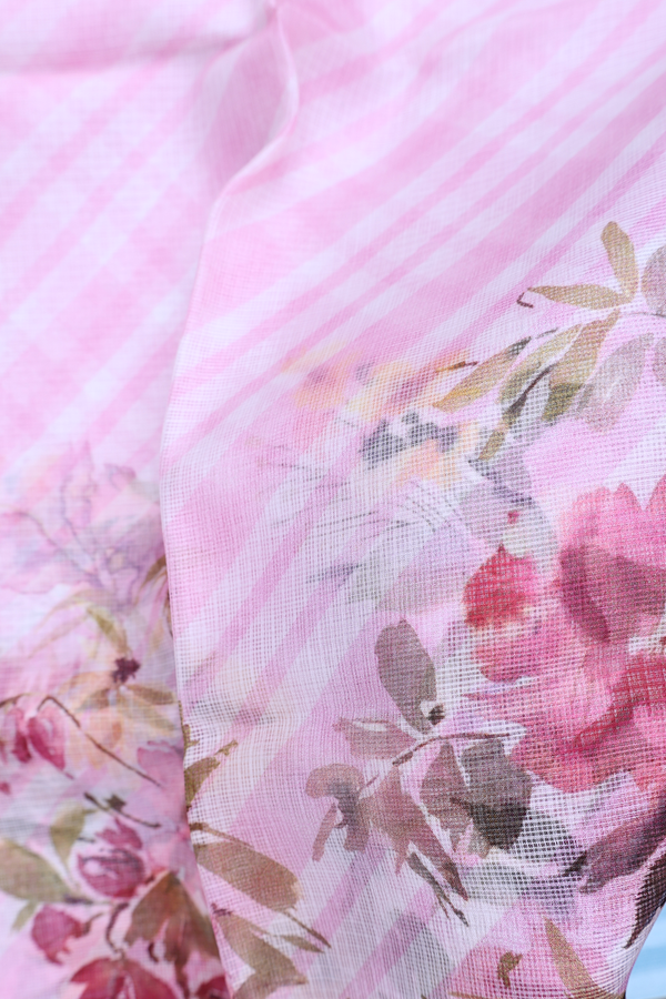 Kota Silk Saree In Pink With Floral Design