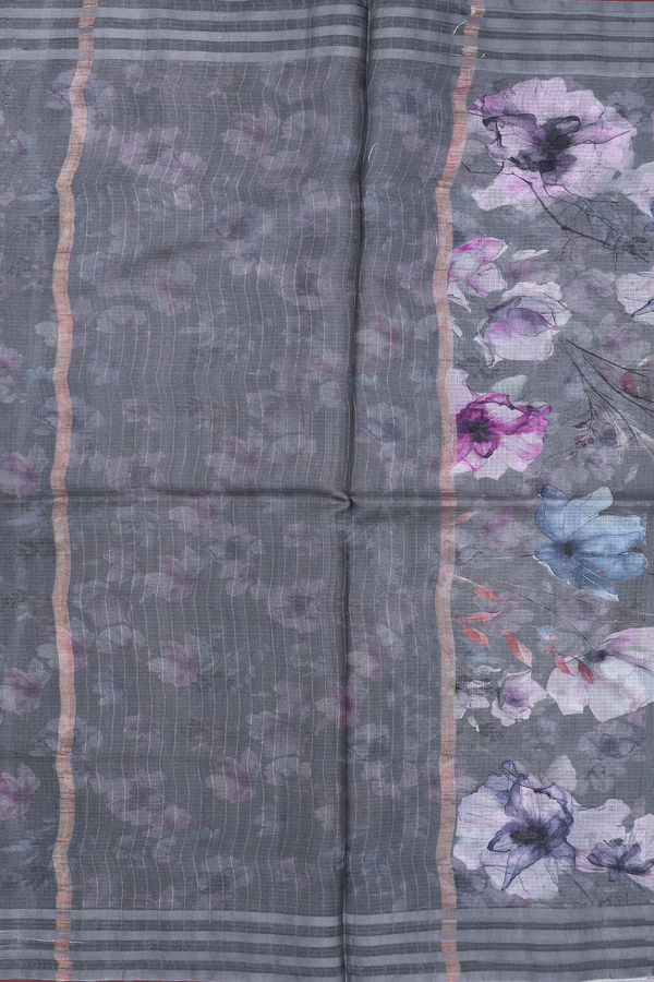 Kota Silk Saree In Grey With Floral Design