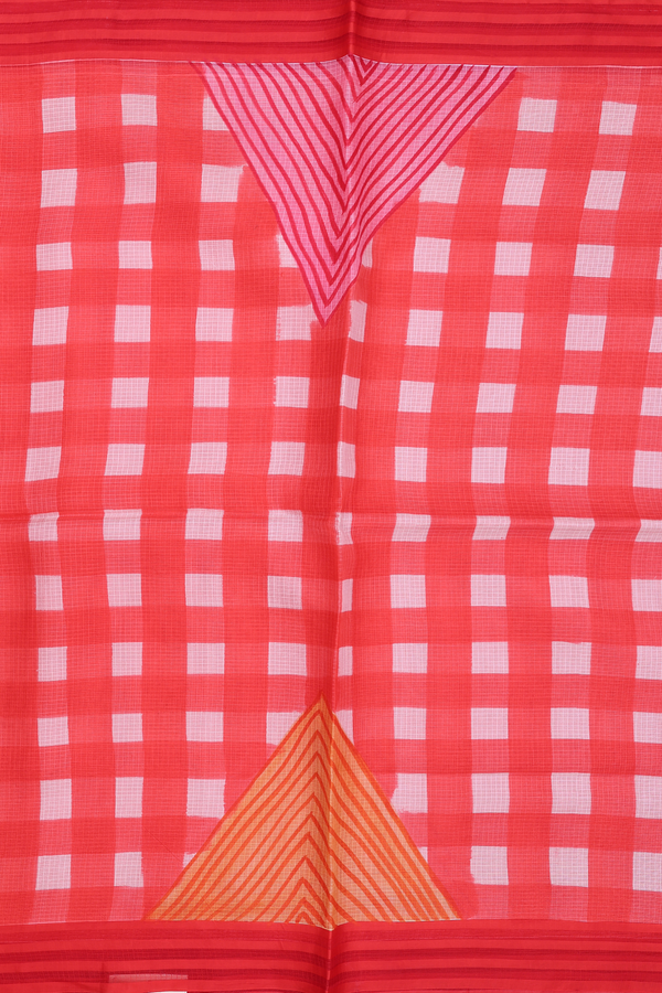 Kota Silk Saree In Red With Printed Design
