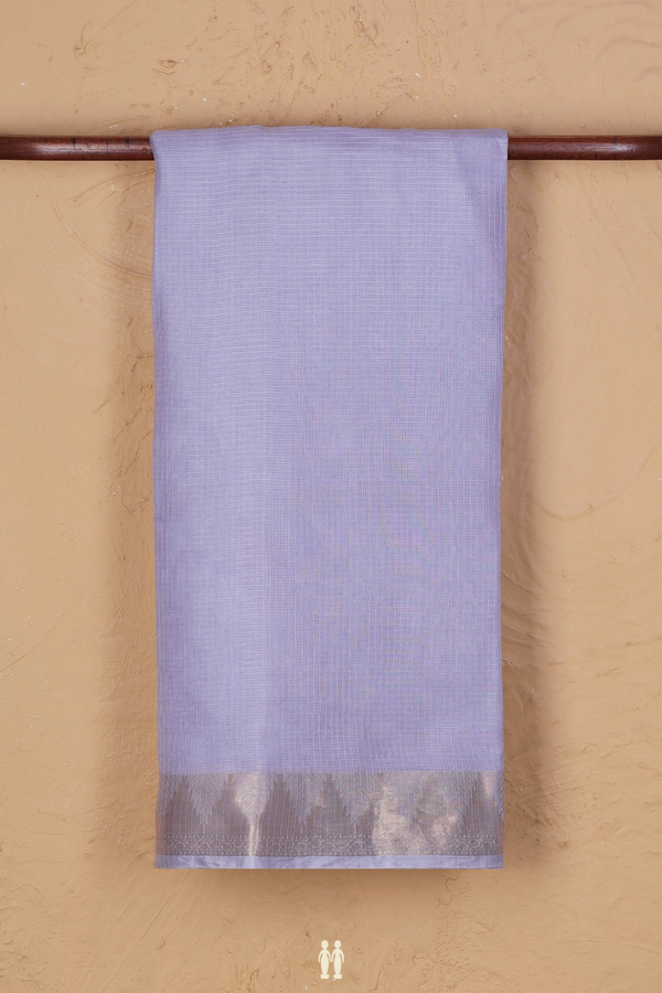 Kota Silk Saree In Plain Grey With Temple Border