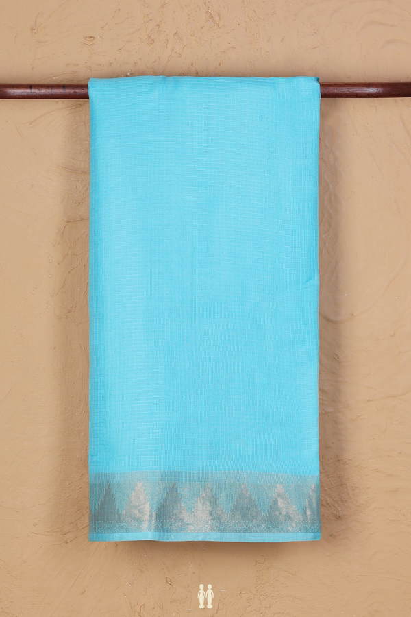 Kota Silk Saree In Plain Light Blue With Temple Border