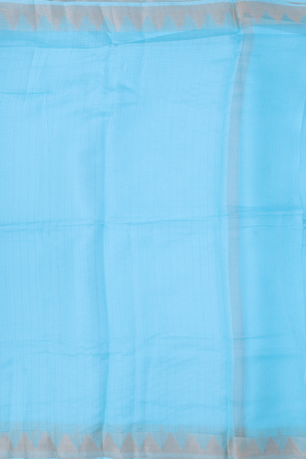 Kota Silk Saree In Plain Light Blue With Temple Border