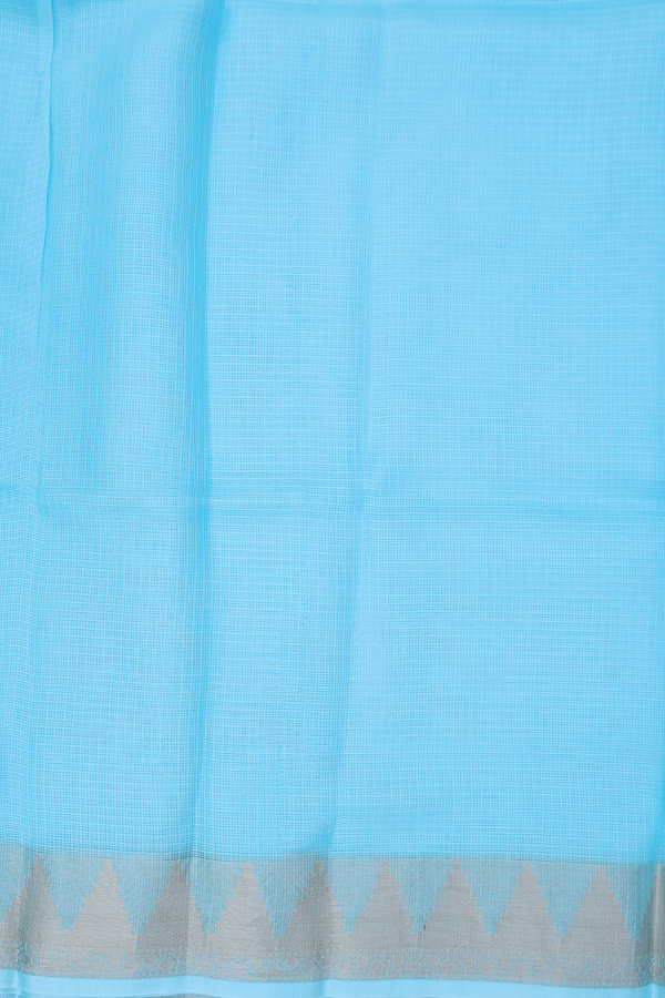 Kota Silk Saree In Plain Light Blue With Temple Border