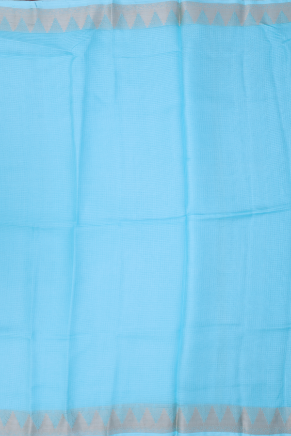 Kota Silk Saree In Plain Light Blue With Temple Border