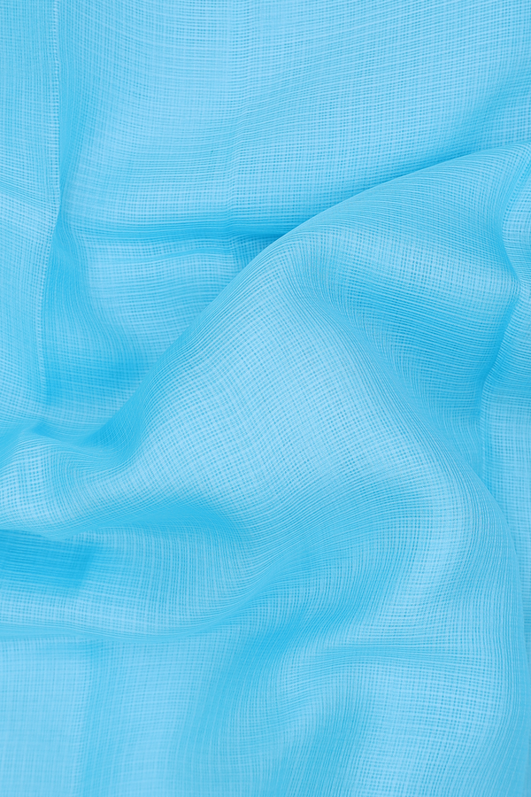 Kota Silk Saree In Plain Light Blue With Temple Border