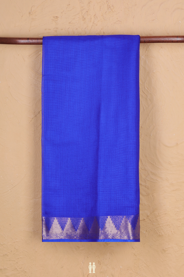 Kota Silk Saree In Indigo Blue With Temple Border