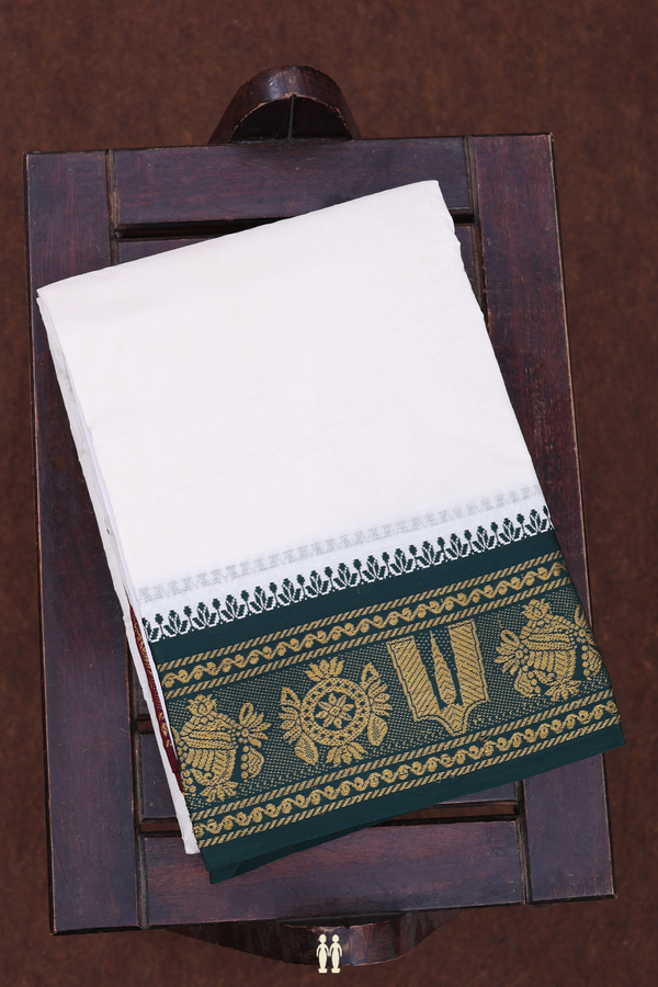 Sangu Chakram Border White Cotton Dhoti With Angavastram Set