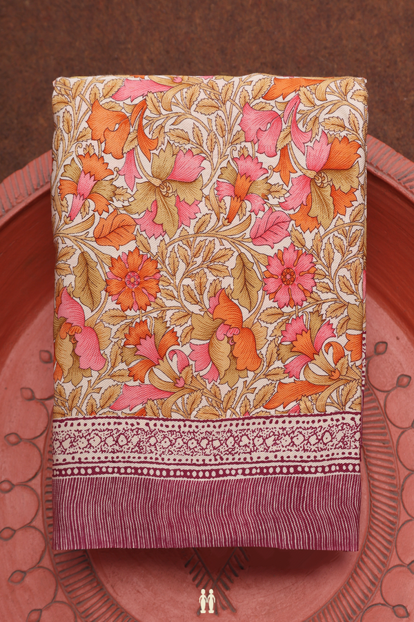 Satin Crepe Saree In Multicolor With Floral Digital Printed