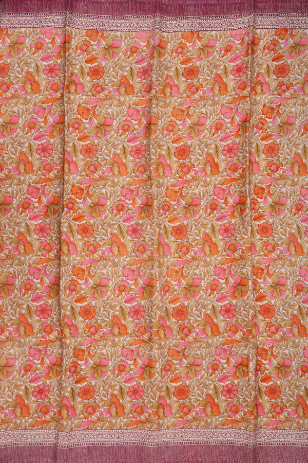 Satin Crepe Saree In Multicolor With Floral Digital Printed