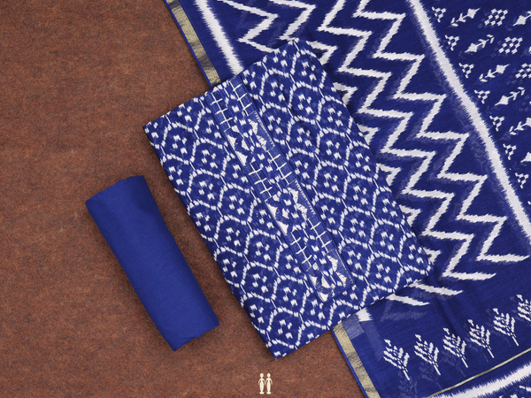Scallop Design Royal Blue Cotton Unstitched Salwar Material