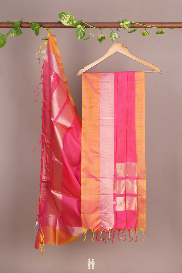 Self Checks Design Hot Pink Kanchipuram Silk Dupatta