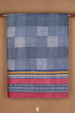 Self Checks Design Shades Of Grey Tussar Silk Saree