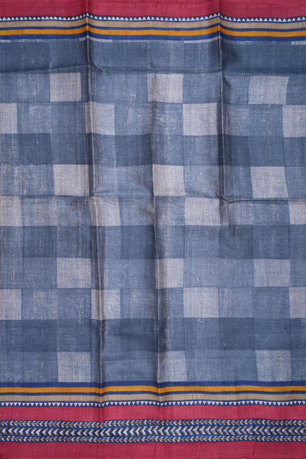 Self Checks Design Shades Of Grey Tussar Silk Saree