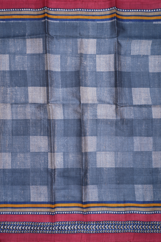 Self Checks Design Shades Of Grey Tussar Silk Saree