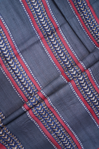 Self Checks Design Shades Of Grey Tussar Silk Saree