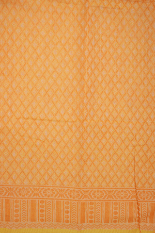 Self Floral Peacock Design Light Orange Bengal Cotton Saree