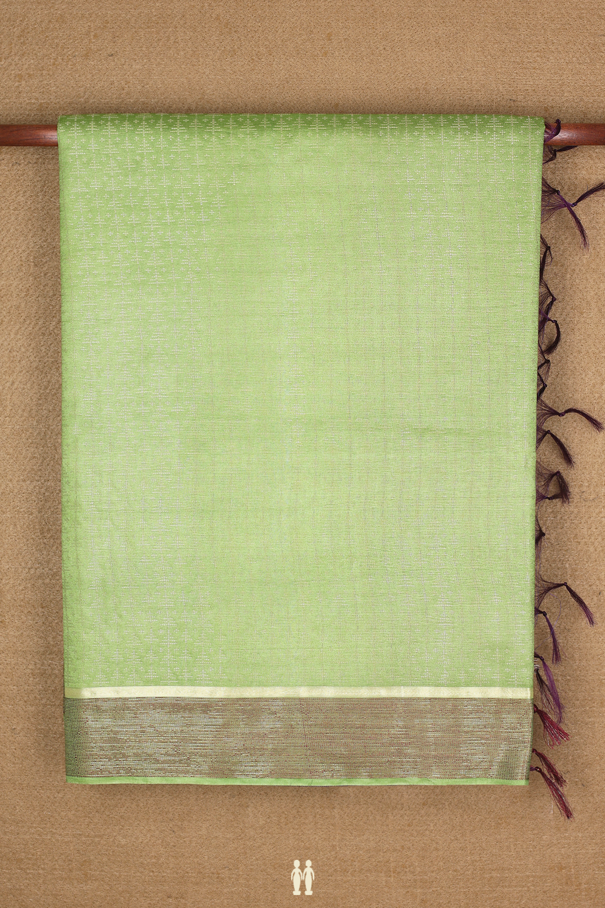 Semi Raw Silk Saree In Light Green With Threadwork Design