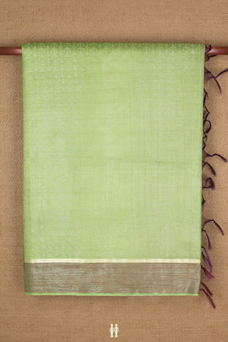 Semi Raw Silk Saree In Light Green With Threadwork Design
