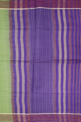 Semi Raw Silk Saree In Light Green With Threadwork Design