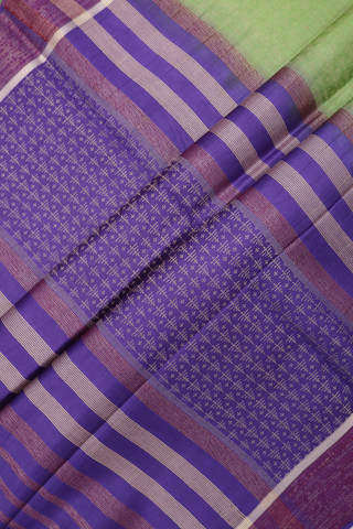 Semi Raw Silk Saree In Light Green With Threadwork Design