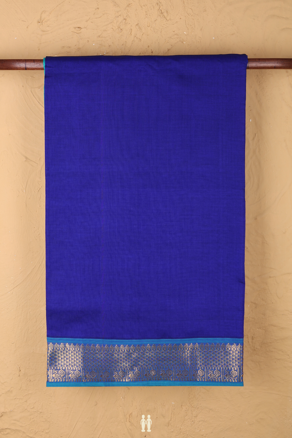 Semi Silk Cotton Saree In Royal Blue With Zari Border