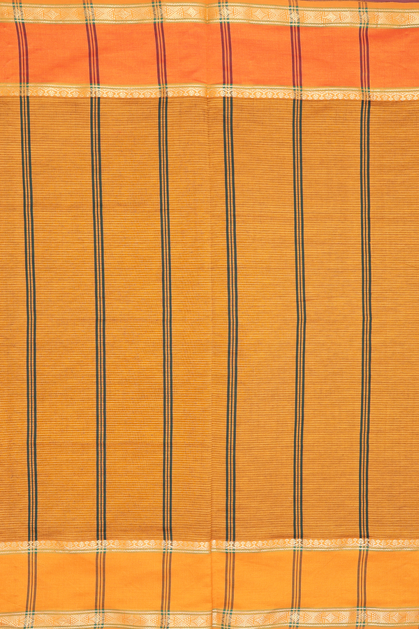 Semi Silk Cotton Saree In Bottle Green With Stripes Design