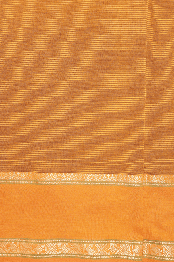 Semi Silk Cotton Saree In Bottle Green With Stripes Design