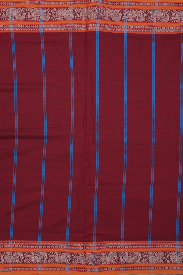 Semi Silk Cotton Saree In Blue With Peacock Border