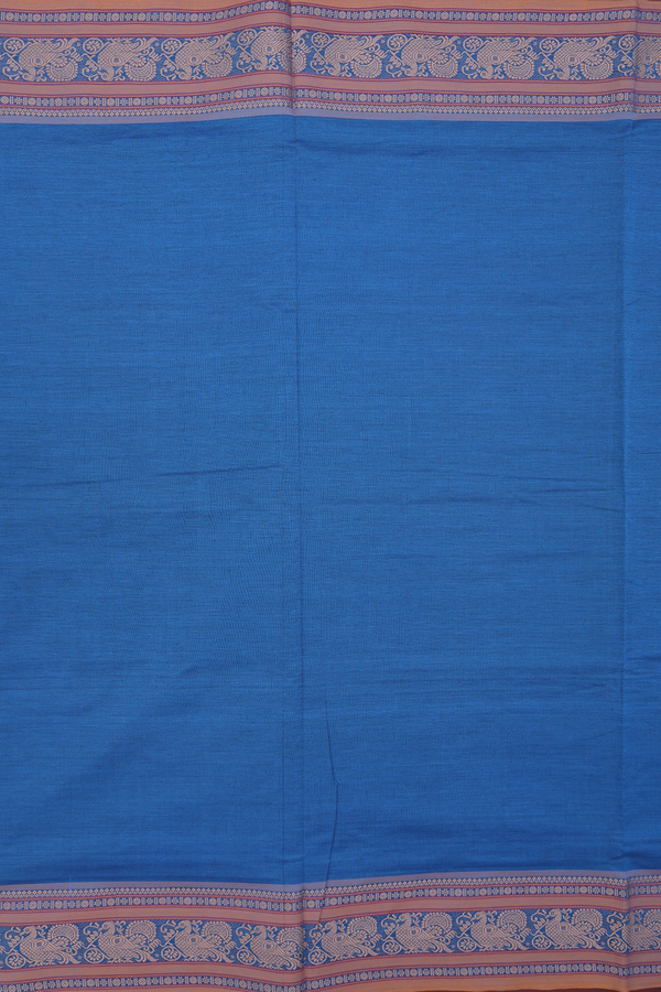 Semi Silk Cotton Saree In Blue With Peacock Border