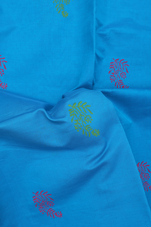 Semi Silk Cotton Saree In Blue With Printed Buttas