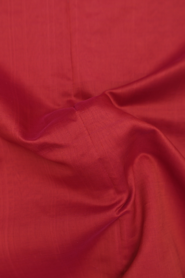 Semi Silk Cotton Saree In Brick Red With Peacock Border
