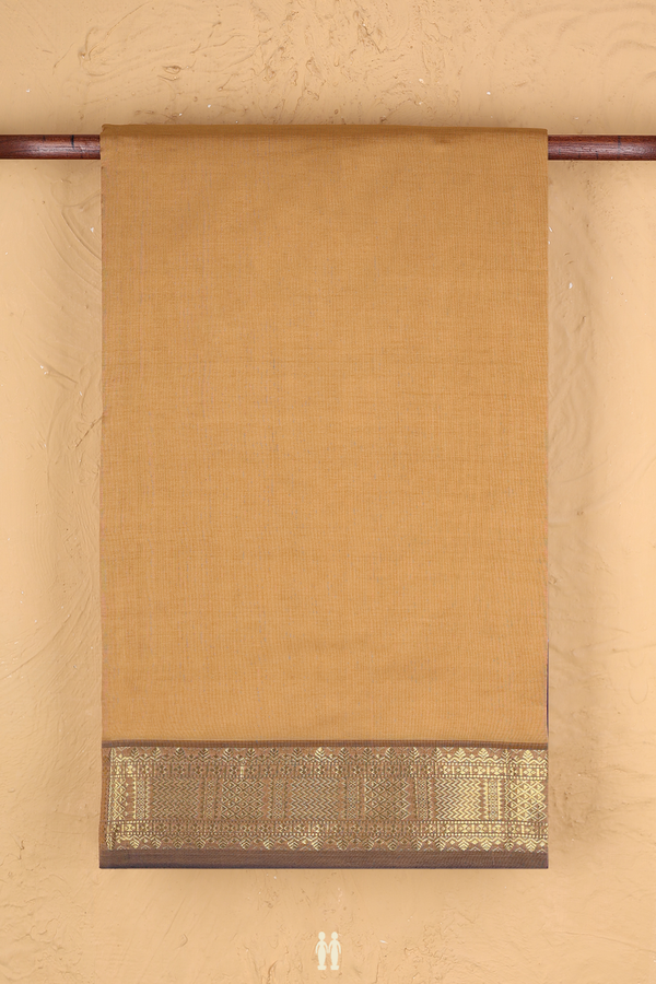 Semi Silk Cotton Saree In Brown With Zari Border