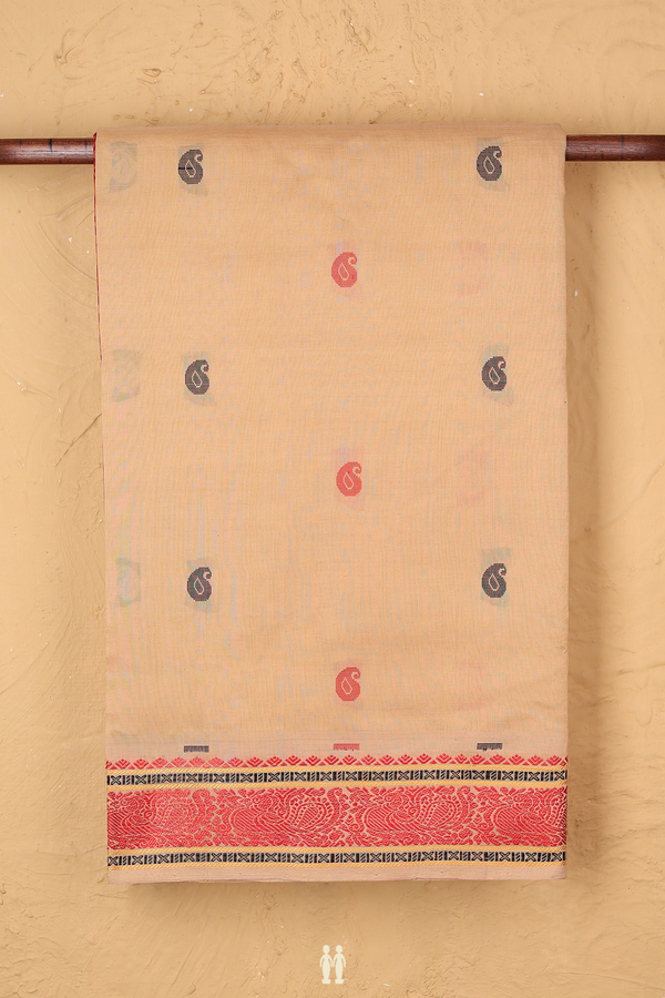 Semi Silk Cotton Saree In Brown With Paisley Buttas