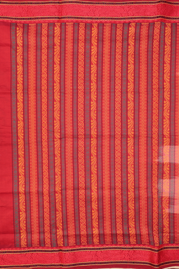 Semi Silk Cotton Saree In Brown With Paisley Buttas