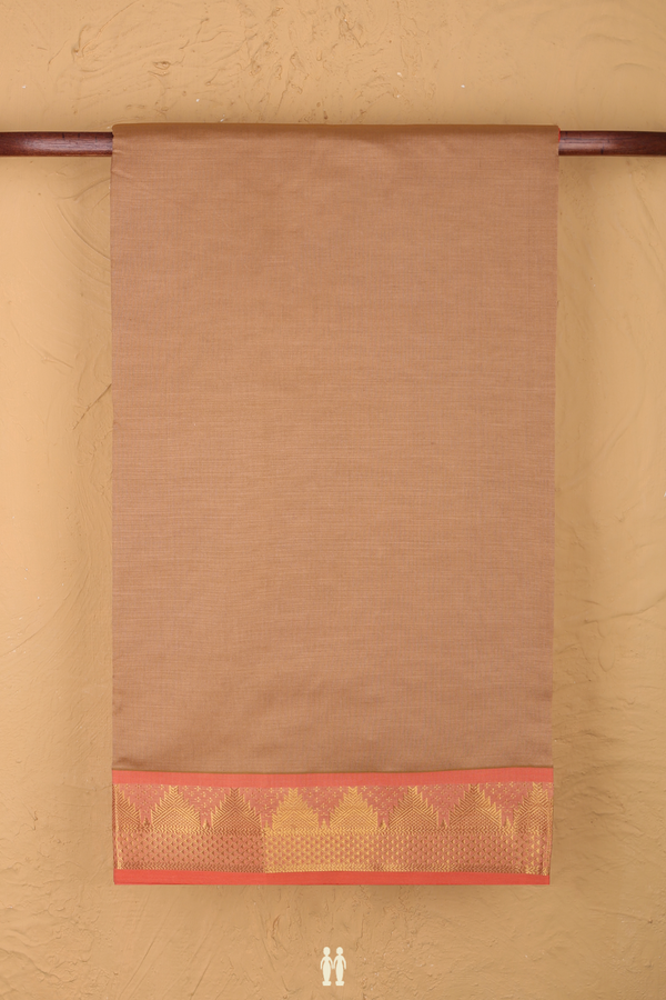 Semi Silk Cotton Saree In Brown With Temple Border