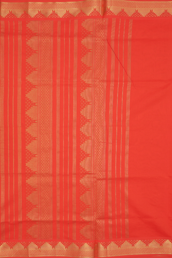 Semi Silk Cotton Saree In Brown With Temple Border