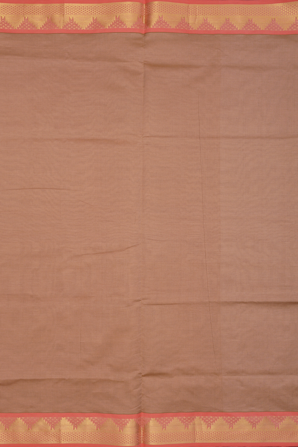 Semi Silk Cotton Saree In Brown With Temple Border