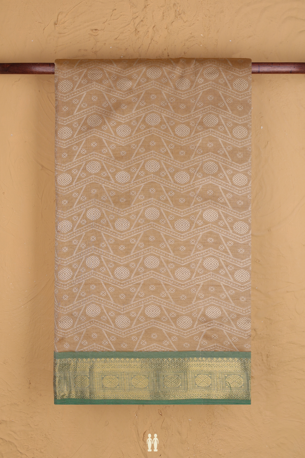 Semi Silk Cotton Saree In Brown With Threadwork Design
