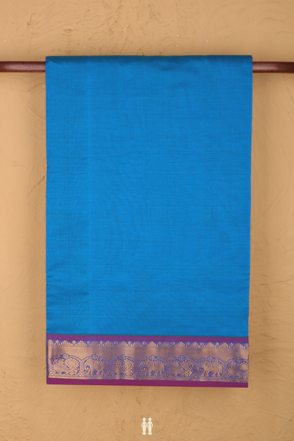 Semi Silk Cotton Saree In Cerulean Blue With Peacock Border