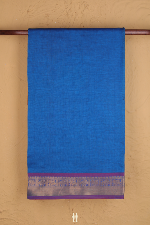 Semi Silk Cotton Saree In Cerulean Blue With Zari Border
