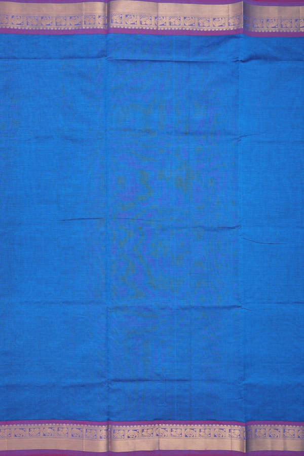 Semi Silk Cotton Saree In Cerulean Blue With Zari Border